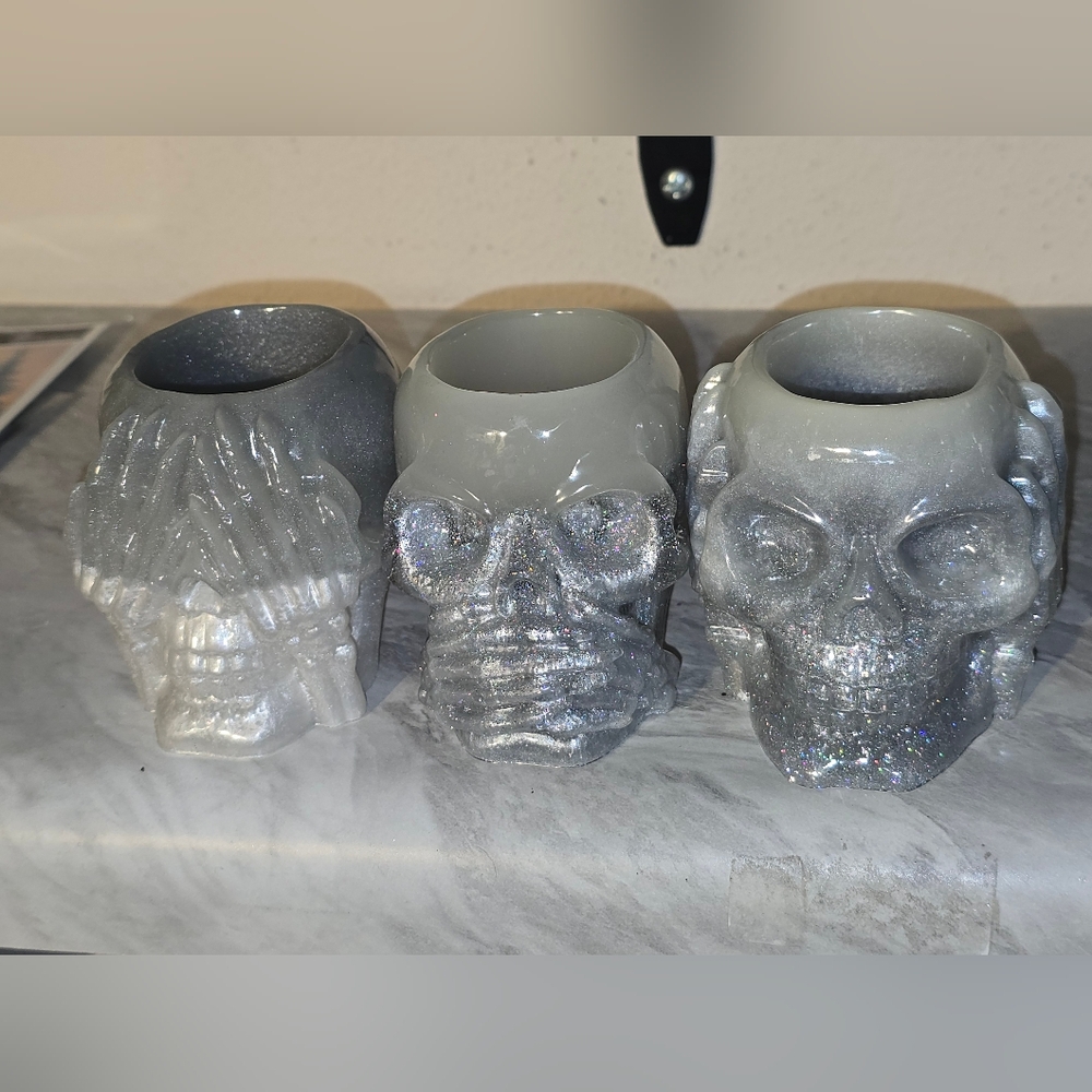 Gray Skull Candle Holders